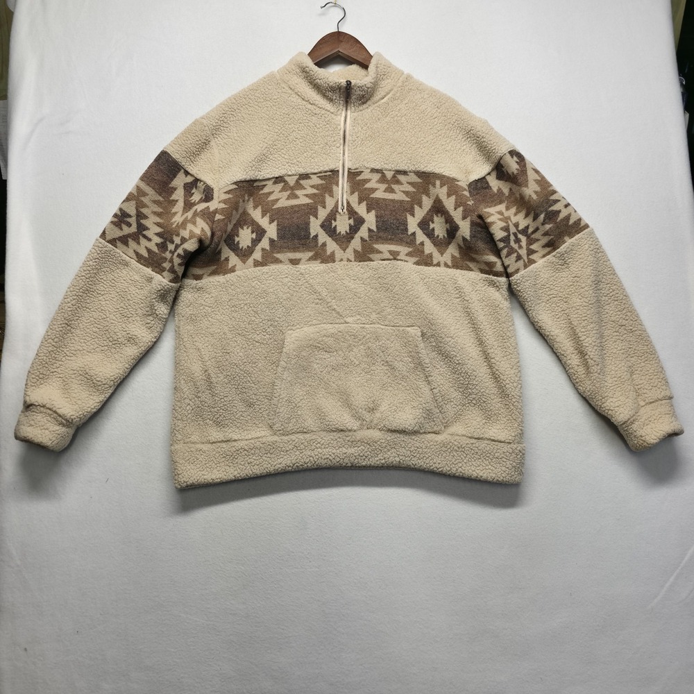 Grace & Emma Women's Aztec Sherpa Fleece Quarter Zip Pullover Sweater Size Large